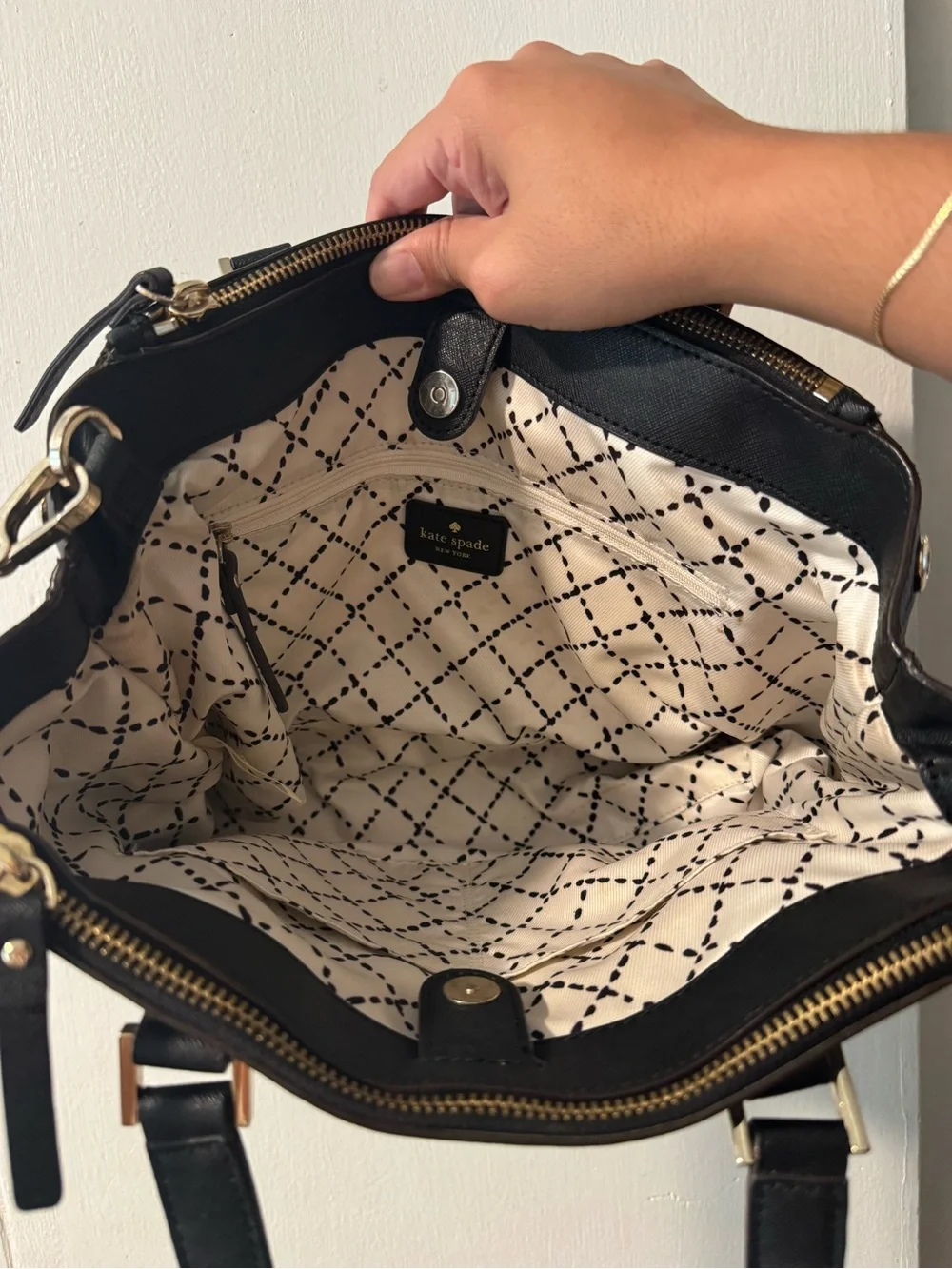 kate spade Black Leather Top-Handle Satchel with Gold Hardware